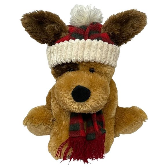 Hug Fun International Plush Dog In Red Plaid Hat & Scarf Stuffed Animal Toy 11" - Picture 1 of 10